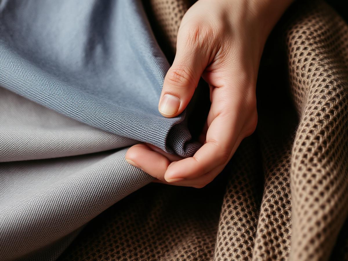 Hands inspecting fabric